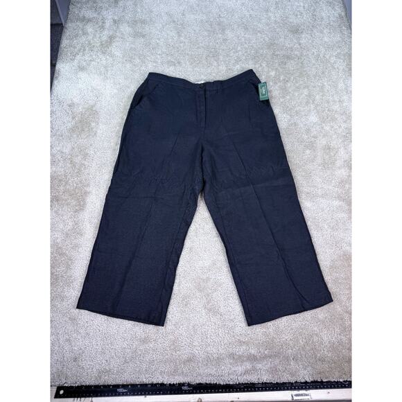 LL Bean Premium Linen Pants WIDE LEG Black Womens Sz 14 Beach NWT B608 - Picture 1 of 10